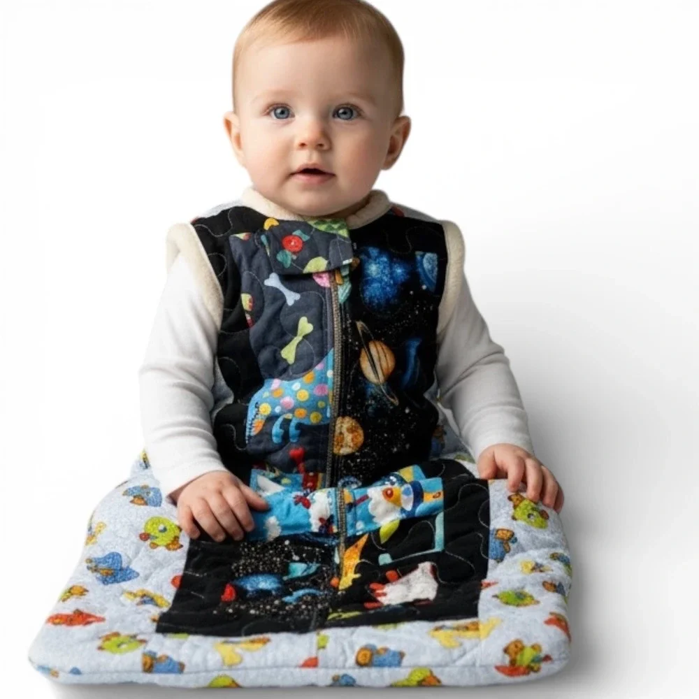 HandmadeBaby Sleep Sack 6-12 month Quilted Space Planets Bears Sleeveless Warm‎